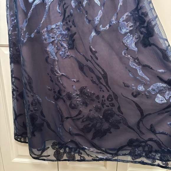 RENE RUIZ COLLECTION Navy Floral Sequin Fit-&-Flare Gown Off Shoulder Strapless - Picture 7 of 10